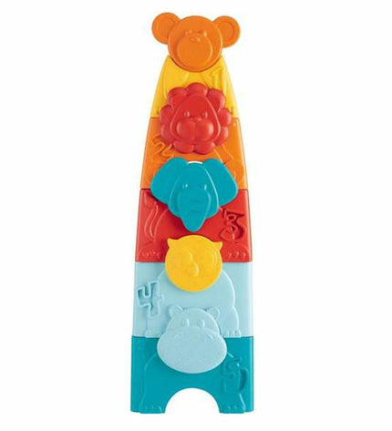 Chicco eco+ Blokken Stapelen set with 10 colorful animal-shaped wooden blocks for young children, 11 x 7 x 35 cm tower.