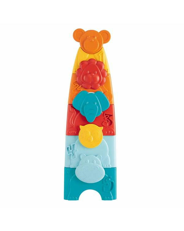 Chicco eco+ Blokken Stapelen set with 10 colorful animal-shaped wooden blocks for young children, 11 x 7 x 35 cm tower.