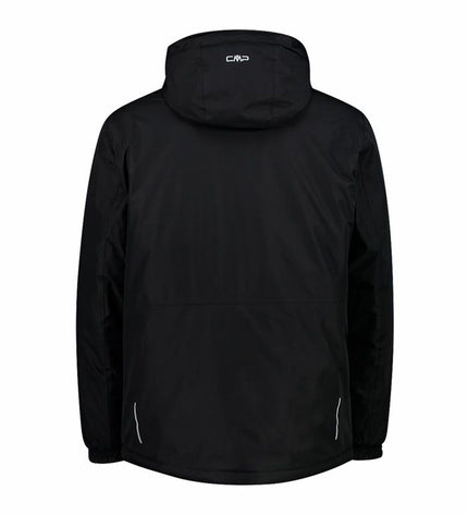Black men's Campagnolo sport jacket with hood, ideal for outdoor activities, featuring a sleek design and sporty fit.