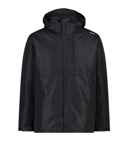 Black Campagnolo men's sport jacket with zip hood and detachable inner, suitable for outdoor activities and camping.