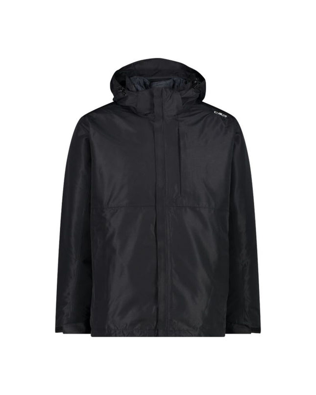 Black Campagnolo men's sport jacket with zip hood and detachable inner, suitable for outdoor activities and camping.