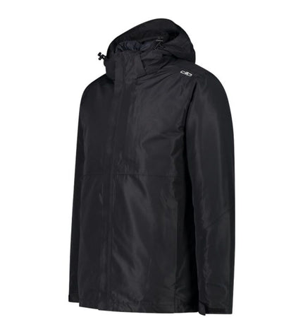 Black men's Campagnolo sport jacket with zip hood and detachable inner for outdoor activities and camping.