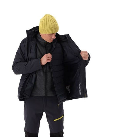 Campagnolo men's black zip hooded sport jacket with detachable inner, ideal for outdoor activities and camping.