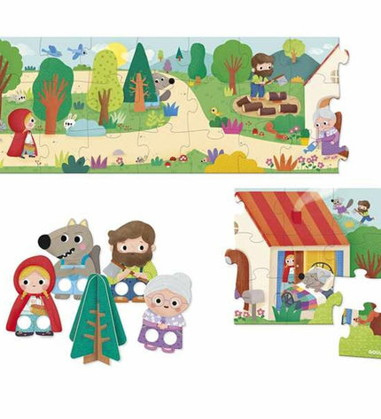 Diset Kinderpuzzel Roodkapje with 30 pieces, colorful children's puzzle featuring Little Red Riding Hood and forest scene.