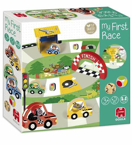 Diset My First Race board game for children, featuring colorful game pieces and a race-themed design, ideal for family play.