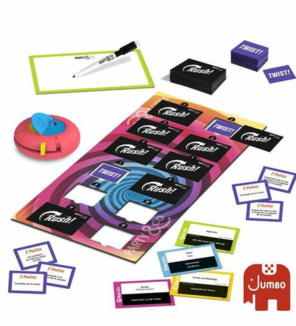 Diset Party & Co. Rush educational game for kids, featuring colorful game pieces and a game board for fun family play.