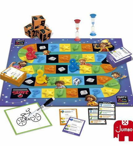 Diset educatief spel Party & Co met kleurrijke kaarten en spelonderdelen voor gezelschap en plezier.