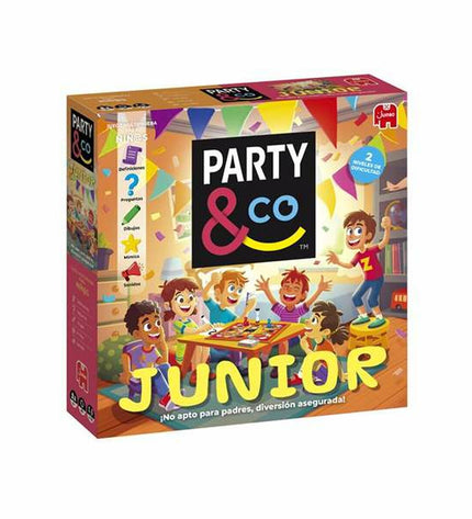 Diset Party & Co board game for kids, featuring colorful game pieces and vibrant packaging on a playing table.