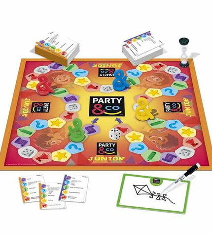 Diset Party & Co board game for fun family gameplay, featuring colorful game pieces and cards on a table.