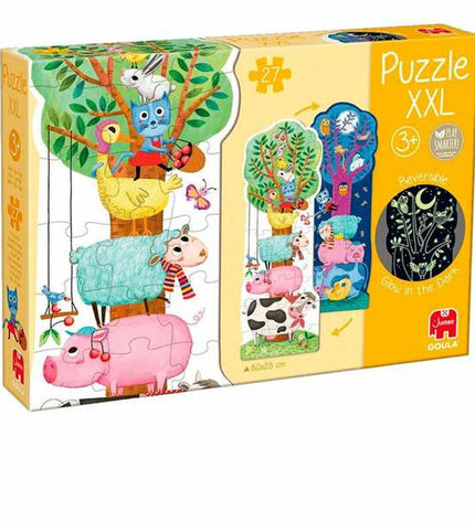 Goula XXL glow-in-the-dark farm puzzle with 27 pieces, reversible design, suitable for children, measuring 80x28 cm.