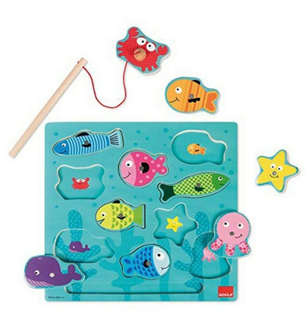 Colorful wooden children's puzzle by Goula featuring animal-shaped pieces for educational play and developmental fun.