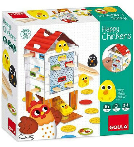 Goula Happy Chicken baby agility game toy with colorful wooden chicken pieces for young children to play and develop skills
