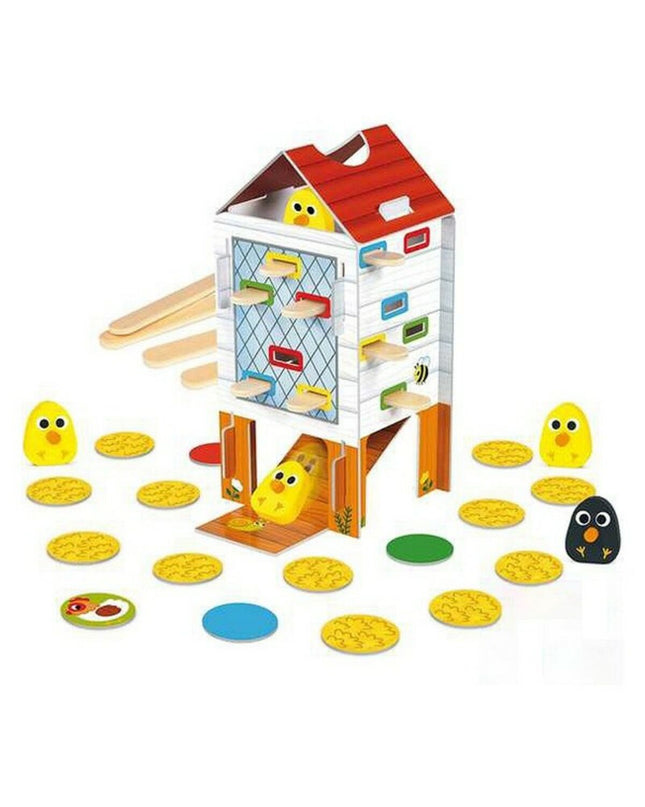 Goula Happy Chicken baby agility game toy with colorful wooden pieces for young children to play and develop motor skills.
