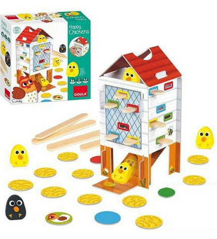 Goula Happy Chicken baby skill game toy with colorful wooden pieces for young children and developmental play.