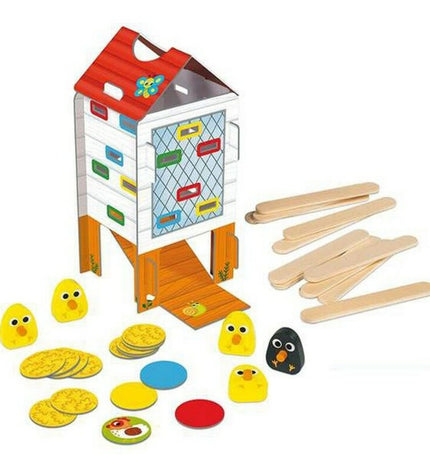 Goula Happy Chicken baby agility game toy with colorful wooden pieces for young children to play and develop motor skills