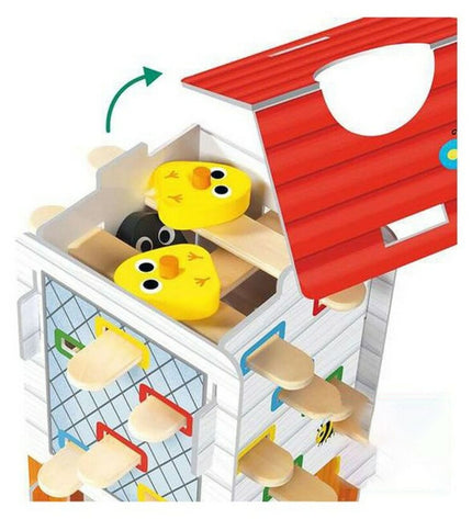 Goula Happy Chicken baby agility game, colorful wooden toy for young children, designed to stimulate early motor skills.