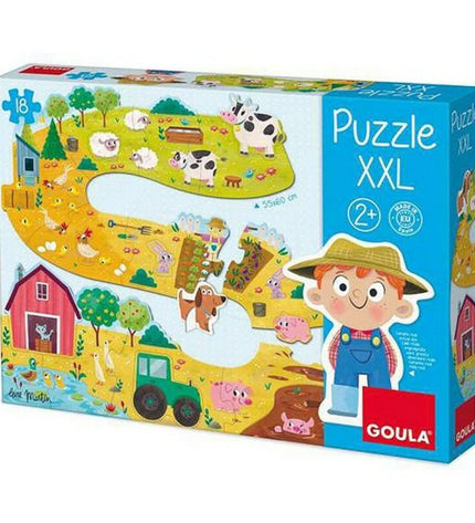 Goula Baby Boerderij Puzzel XXL with 18 farm-themed puzzle pieces for children, colorful and educational toy.