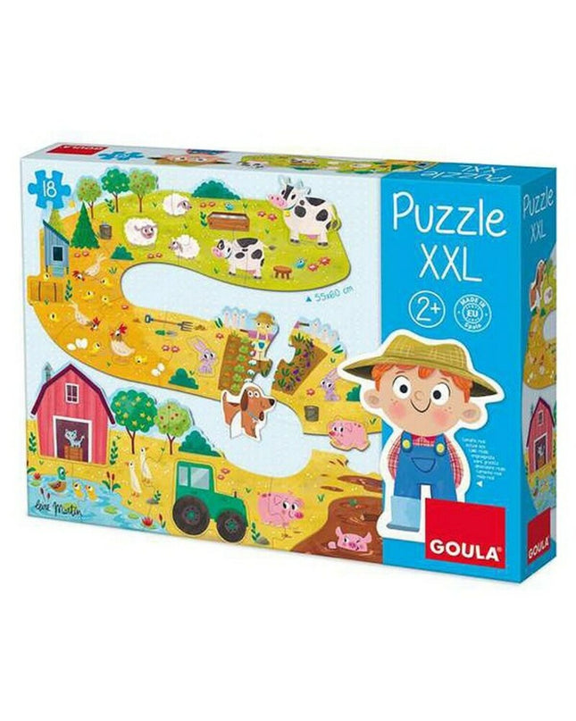 Goula Baby Boerderij Puzzel XXL with 18 farm-themed puzzle pieces for children, colorful and educational toy.