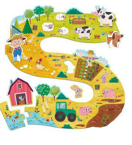 Goula Baby Boerderij Puzzel XXL with 18 farm-themed puzzle pieces, colorful wooden farm animal puzzle for children