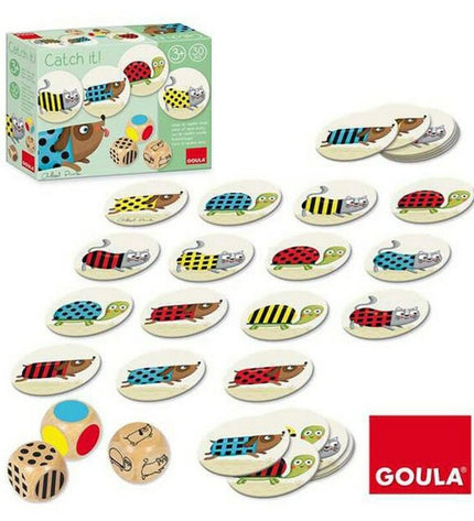 Goula Catch it educational toy game with colorful pieces for children, designed to improve coordination and matching skills.