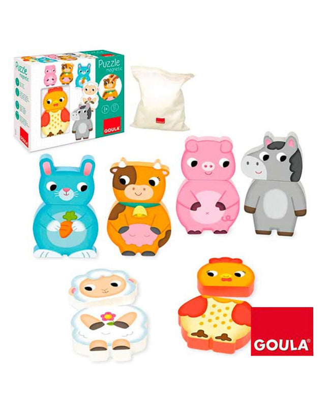 Goula personalized wooden puzzle with 12 pieces, colorful educational toy for children, featuring interlocking wooden shapes.