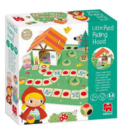 Goula Little Red Riding Hood educational toy game with nine colorful wooden pieces and characters for kids' play.