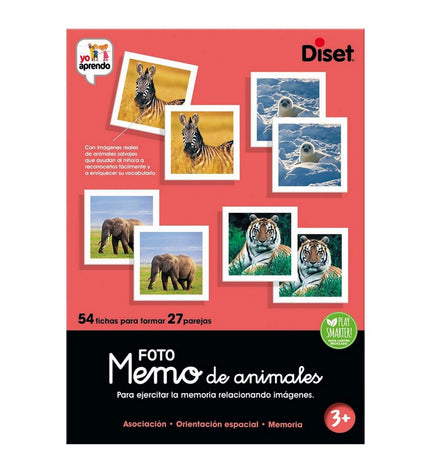 Diset educatief memo spel met 54 foto-animale onderdelen voor leren en plezier, geschikt voor kinderen.