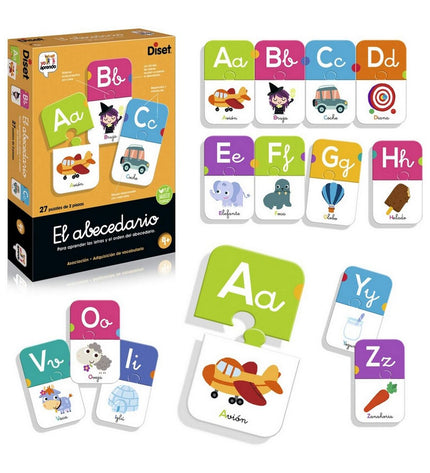 Diset Educatief Spel El Abecedario with 54 colorful pieces for learning the alphabet and early literacy skills.