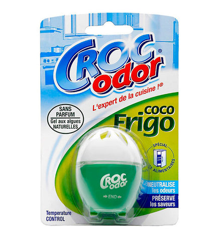 Croc Odor luchtverfrisser for huis en koken, decorative air freshener with Croc Odor branding, in a modern home setting
