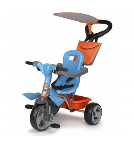 Blue and orange Feber Baby Plus music push bike for toddlers, with colorful handlebar and playful design, suitable for outdoor play.