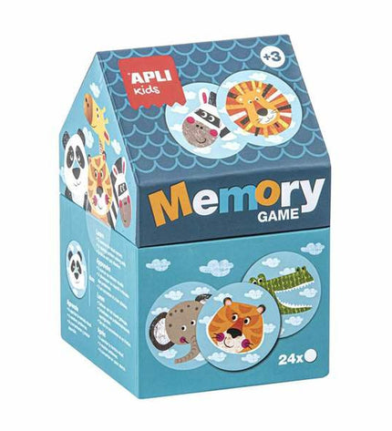 Colorful wooden children's puzzle by Apli featuring animal shapes, designed for kids' educational play and cognitive development.