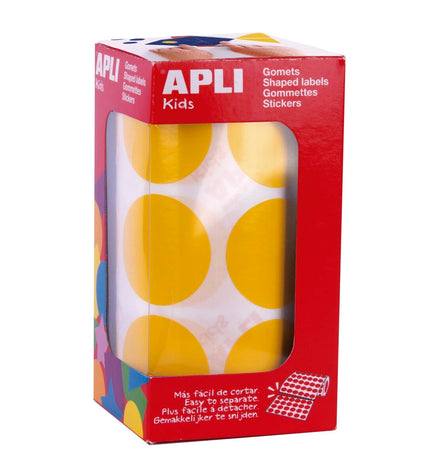 Apli Geel Cirkelvormige Stickers for creative activities, featuring bright yellow round stickers ideal for crafts and decorating.