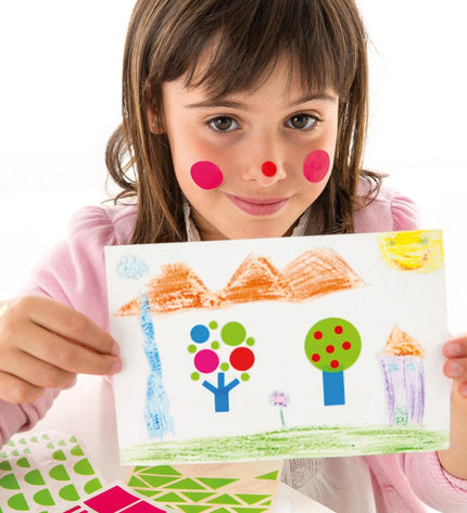Apli Geel Cirkelvormige Stickers for toys and creative activities, featuring bright yellow round sticker designs.