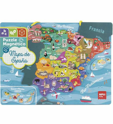 Apli Spanje magnetic puzzle with 50 pieces, colorful toy for kids featuring a map of Spain and magnetic puzzle pieces.