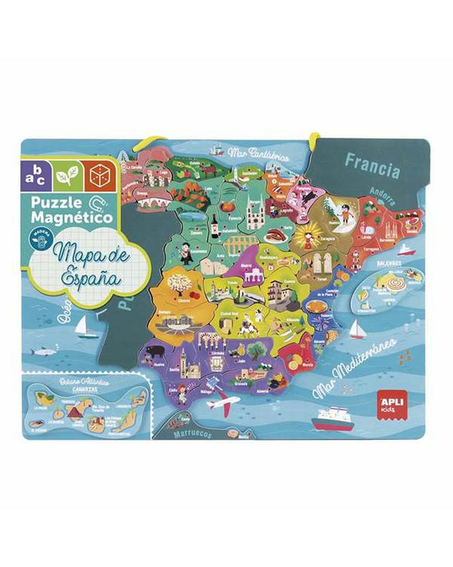 Apli Spanje magnetic puzzle with 50 pieces, colorful toy for kids featuring a map of Spain and magnetic puzzle pieces.