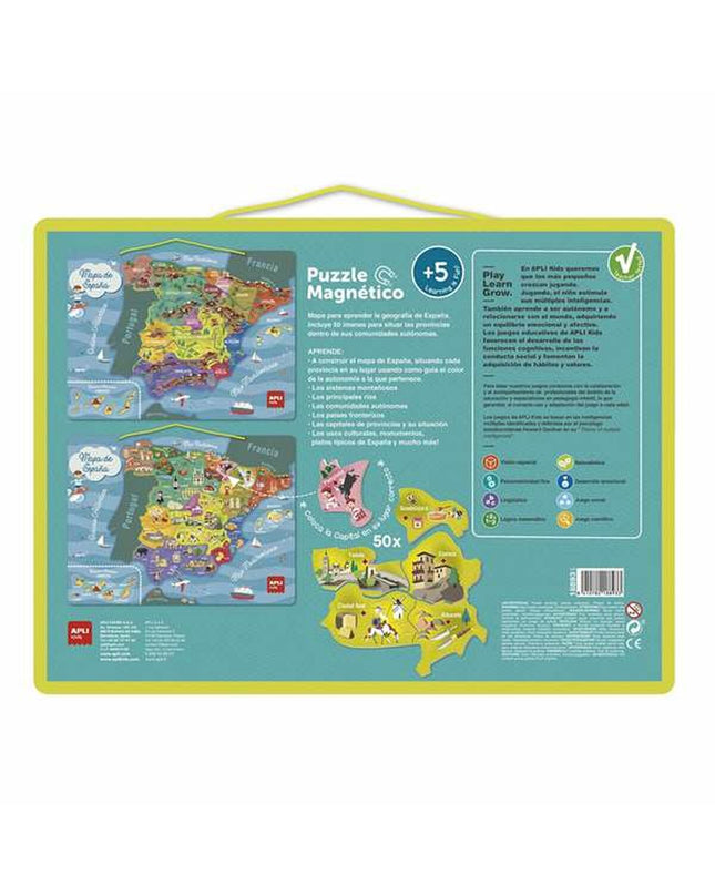 Apli Spanje magnetisch puzzel met 50 onderdelen, kleurrijk speelgoed en hersenkraker voor kinderen.