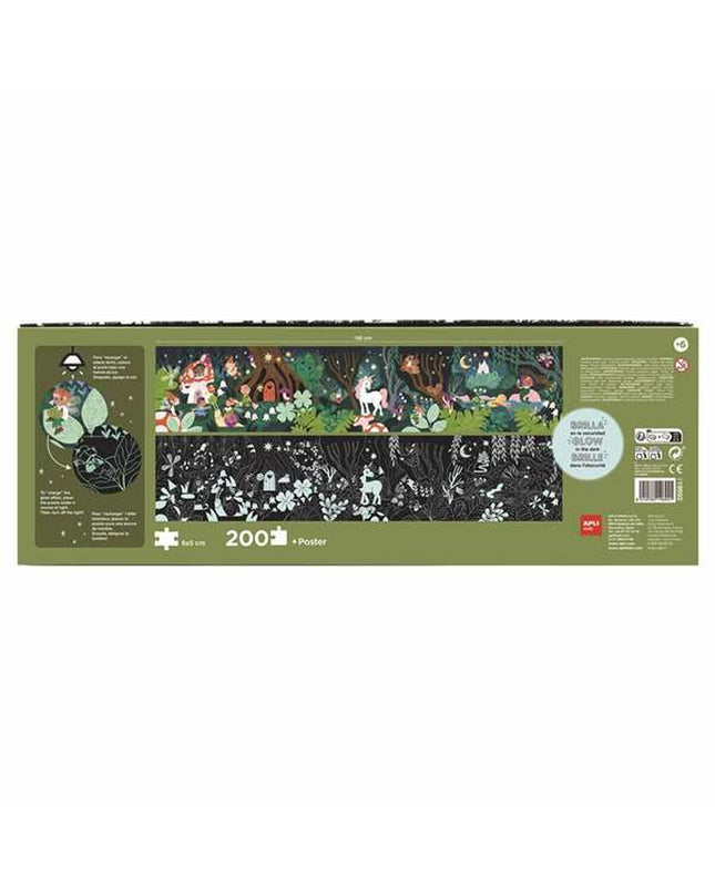 Apli Glow In The Dark Puzzle with 200 pieces, colorful interlocking puzzle parts for children’s brain games and fun.