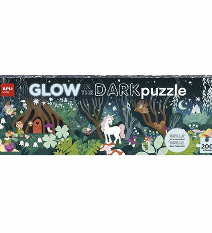 Apli Glow In The Dark Puzzle with 200 pieces, featuring luminous puzzle pieces for children’s brain-teasers and fun in the dark.