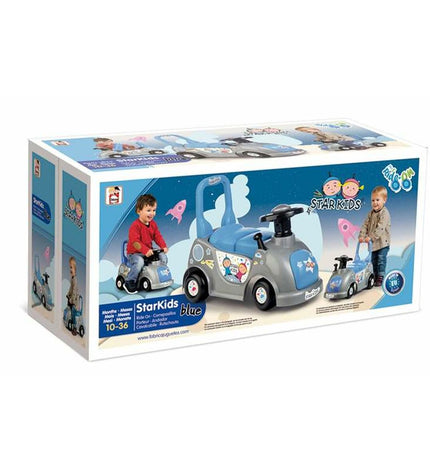 Blue Chicos Star Kids tricycle with sturdy frame, suitable for outdoor play, measuring 126 x 54 x 38 cm, designed for children.