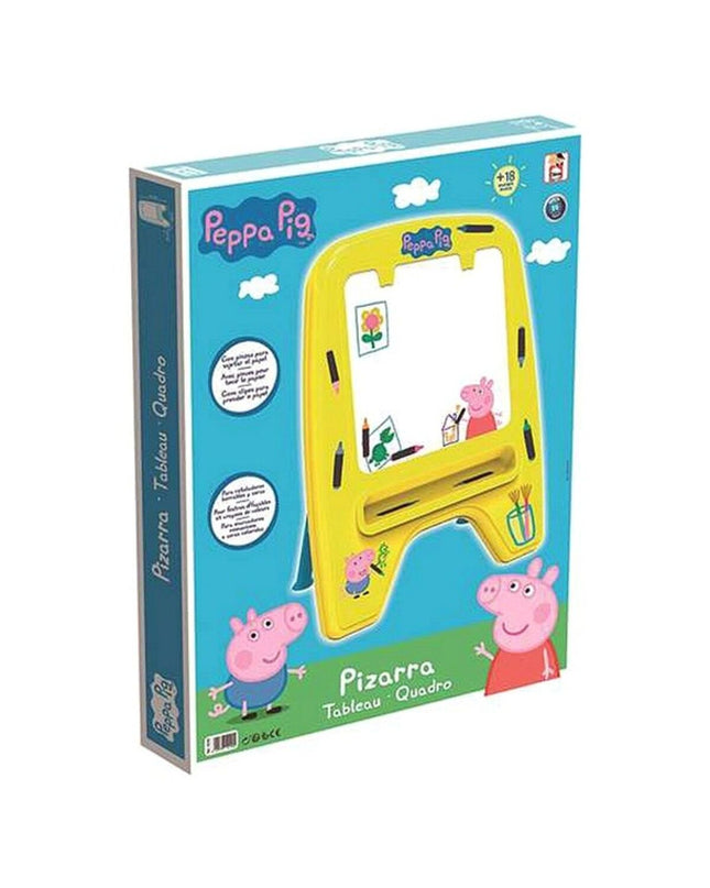 Peppa Pig magisch schoolbord in geel, 59x33x75 cm, speelgoed voor creatieve activiteiten, kleurrijk en kindvriendelijk design.