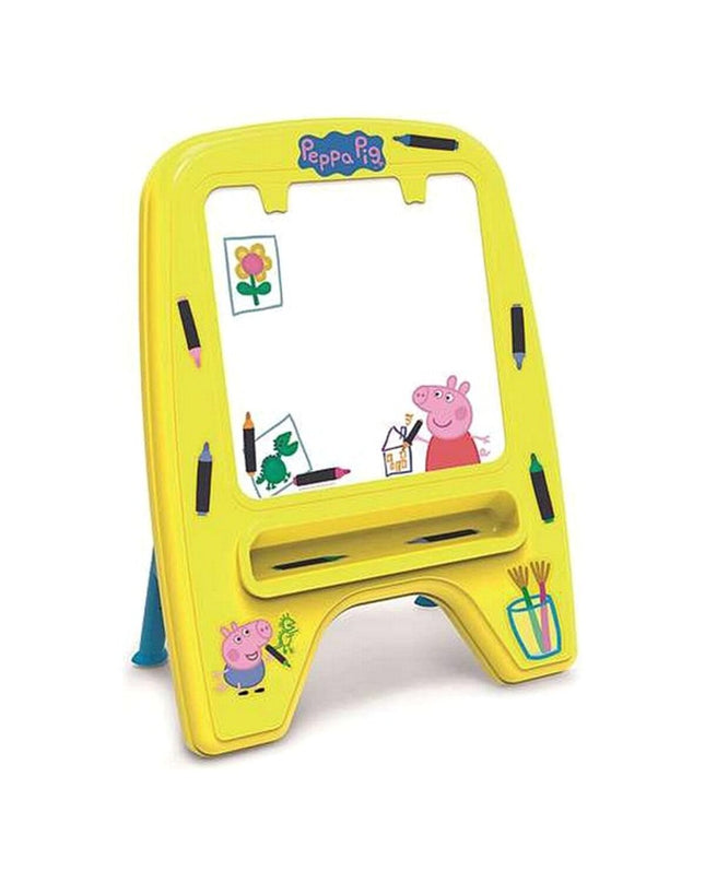 Peppa Pig magisch schoolbord in geel, 59x33x75 cm, voor creatieve activiteiten en speelgoed, geschikt voor jonge kinderen.