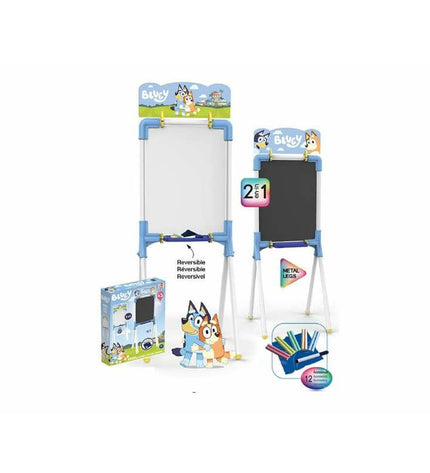 Chicos Bluey double-sided chalkboard for creative activities, 37x32x98 cm, ideal for children's play and learning.