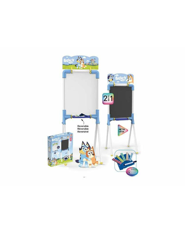 Chicos Bluey double-sided chalkboard for creative activities, 37x32x98 cm, ideal for children's play and learning.