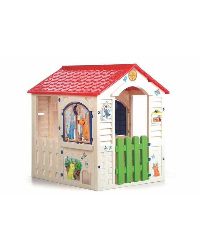 Chicos Country Cottage playhouse for children, outdoor toy house with windows and door, 84 x 103 x 104 cm, suitable for outdoor play.