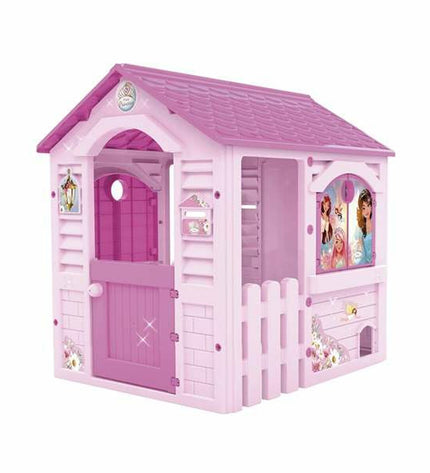Pink Chicos children's playhouse with princess design, measuring 94x103x104 cm, featuring windows and door for outdoor fun.
