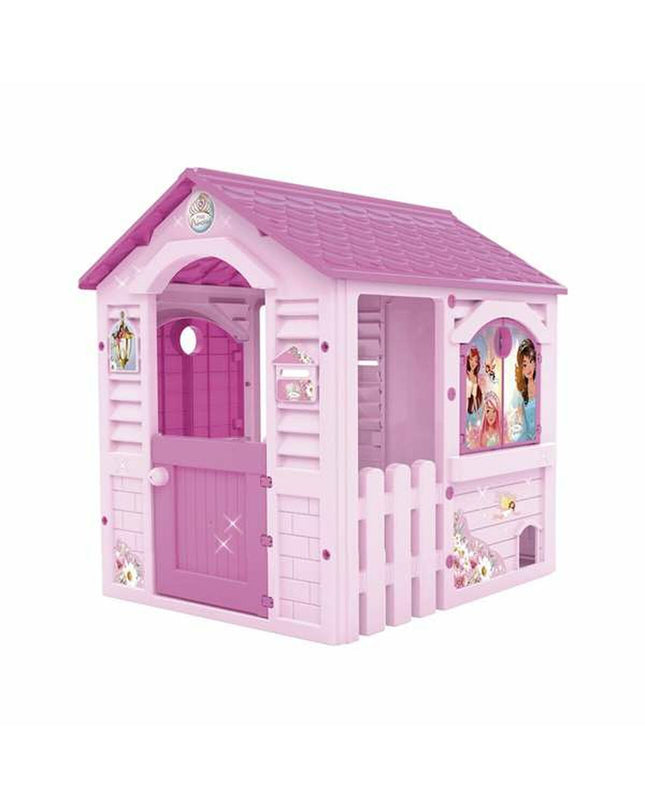 Pink Chicos children's playhouse with princess design, measuring 94x103x104 cm, featuring windows and door for outdoor fun.