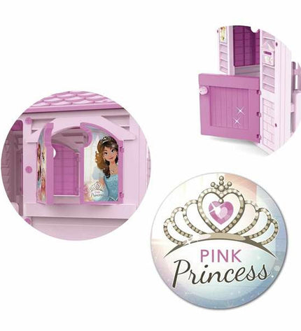 Pink princess playhouse for kids by Chicos, 94 x 103 x 104 cm, featuring a pink design and door openings for outdoor play.
