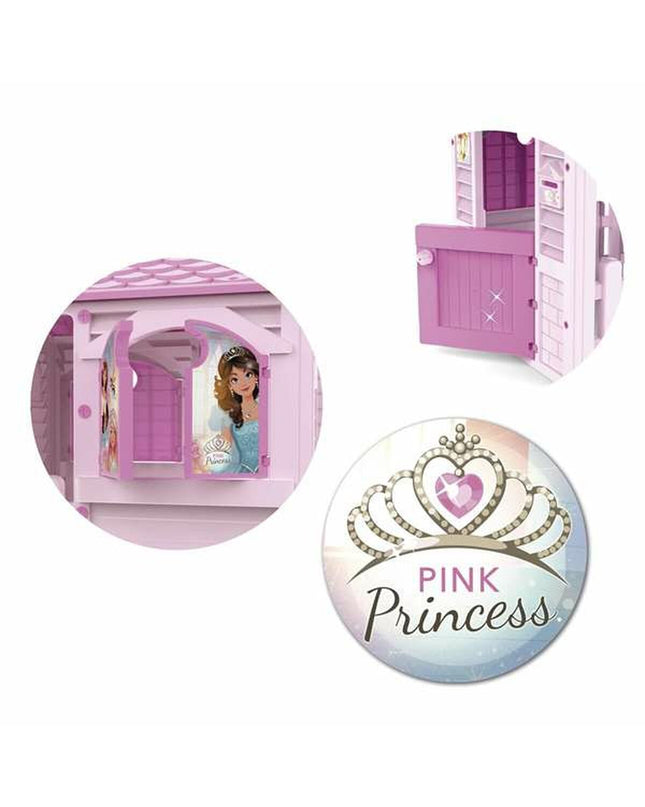 Pink princess playhouse for kids by Chicos, 94 x 103 x 104 cm, featuring a pink design and door openings for outdoor play.