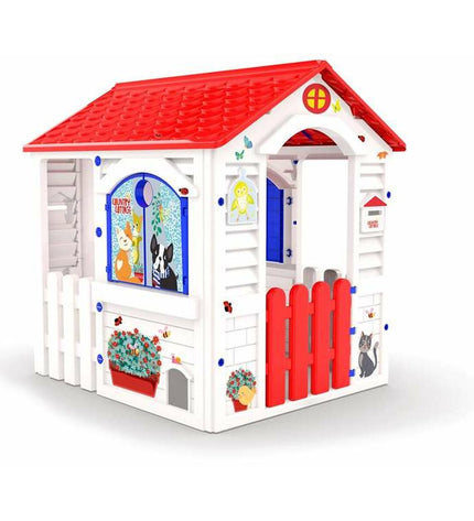 Chicos children's playhouse in country style, 84x103x104 cm, made of colorful wood with open windows and door for outdoor play.