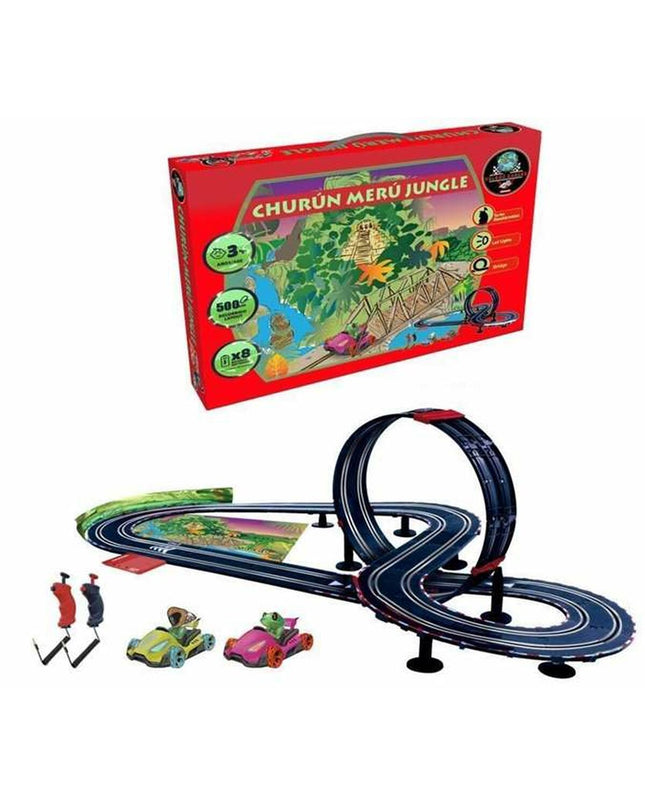 Ninco Racebaan Velokú Racers Jungle toy race track with colorful Velokú racers and jungle-themed track scenery.